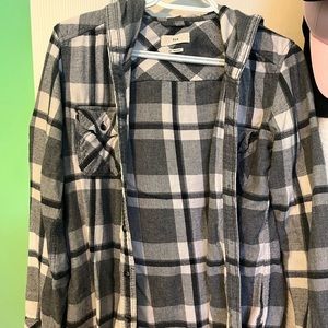 BLACK & WHITE PLAID TNA HOODED SHIRT